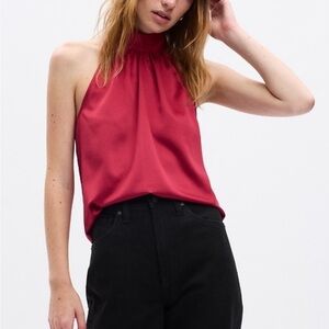 GAP Vibrant Sled Red Halter Blouse,Size S,Satin,100% polyester,Made in Vietnam